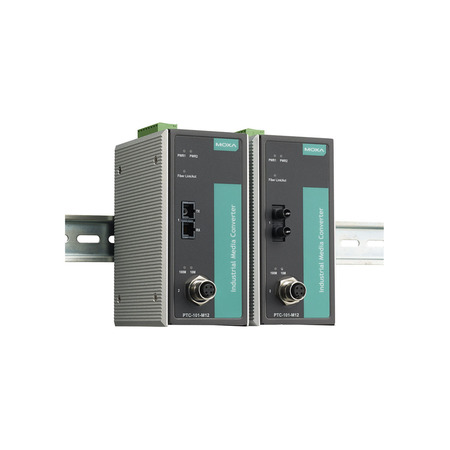 MOXA Indust. Media Converter, M12 Connector, Single Mode, St Connector PTC-101-M12-S-ST-LV-T